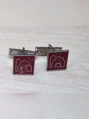 Vintage 1960s Red Enamel Barn & Silo Cufflinks